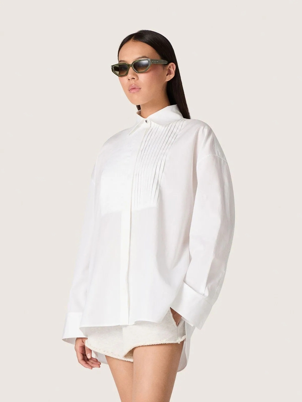 GOLDEN GOOSE Pintuck Bib Oversized Cotton Button-Up Shirt White XS Org $750